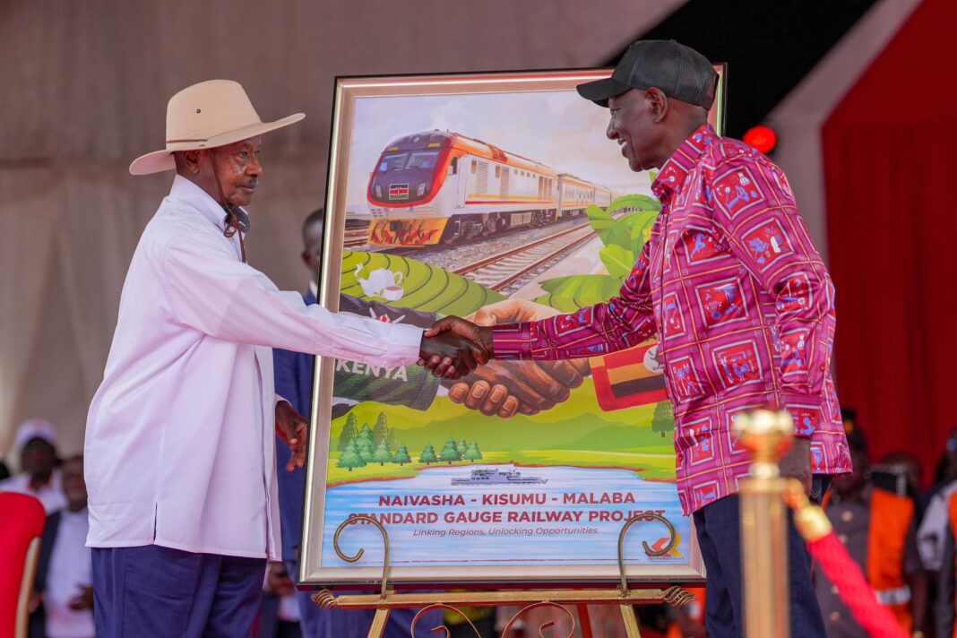 Historic Milestone: Presidents Ruto and Museveni Launch Construction of Naivasha–Kisumu–Malaba SGR Extension Museveni and William Ruto SGR launch